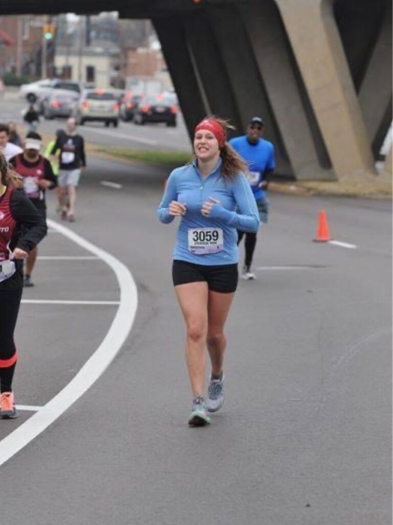 Me running the St. Jude Memphis Marathon in 2014. This was my first marathon, and I went at a very slow running pace, finishing in just under 5 hours. This race made me wonder, "how long does it take to walk a marathon?" 