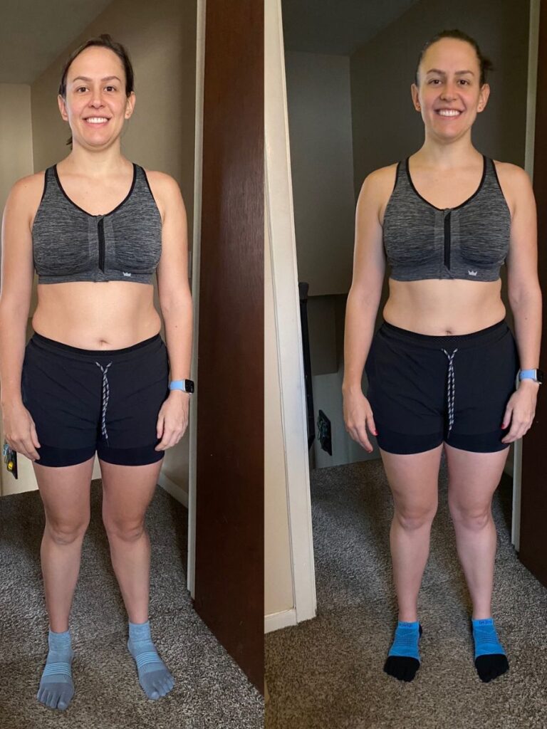 My running 2 miles a day transformation. A front view comparison of my body before and after running 2 miles a day for a month. My abs became a little more defined.